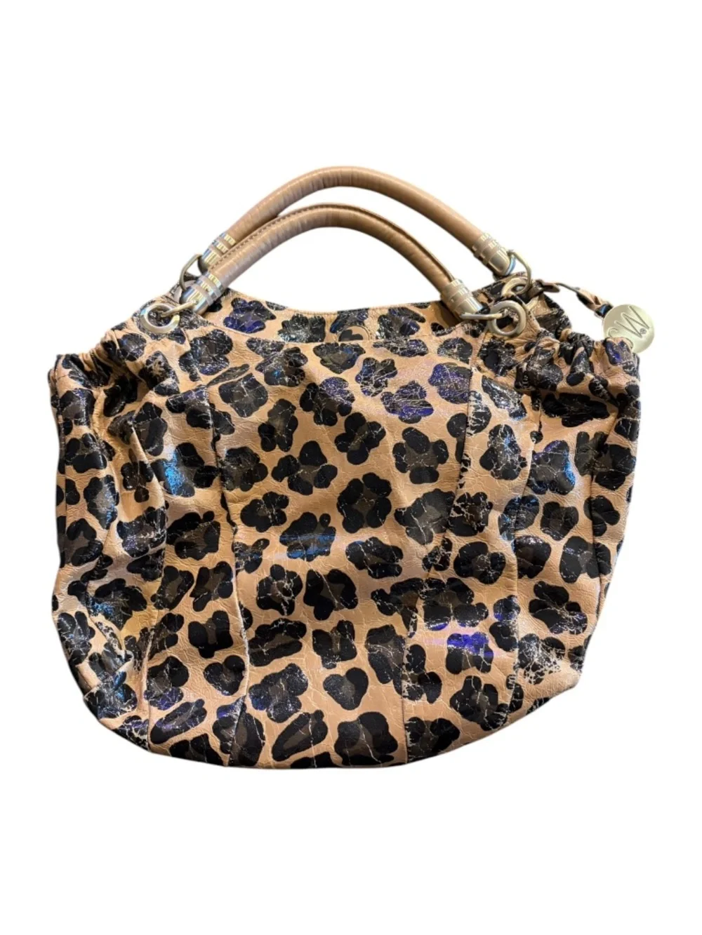 Stuart Weitzman Tan Leopard Print Leather Hobo bag purse with COA